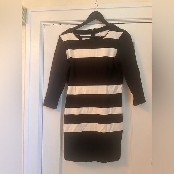 Part Two Striped Bodycon Pencil Dress – Black & White, Size Medium - Picture 2 of 4